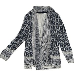 Dalia Collection Navy White Boho Open Front Cardigan Large